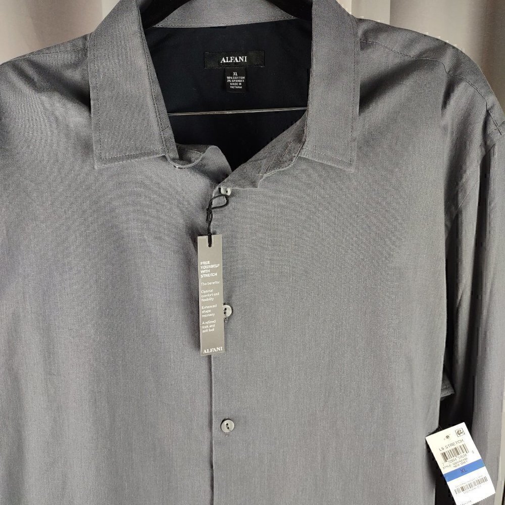 Alfani Men's Gray, Cotton Blend, Button-Up Dress Shirt. Size XL (NWT) - Picture 2 of 13